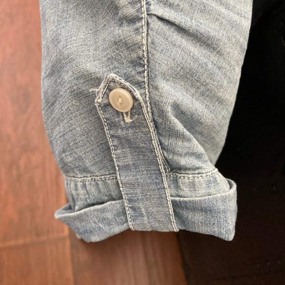 Gap 1969 Light Blue Cotton Denim Look Button Down Short Sleeve Blouse X Small - Picture 6 of 8